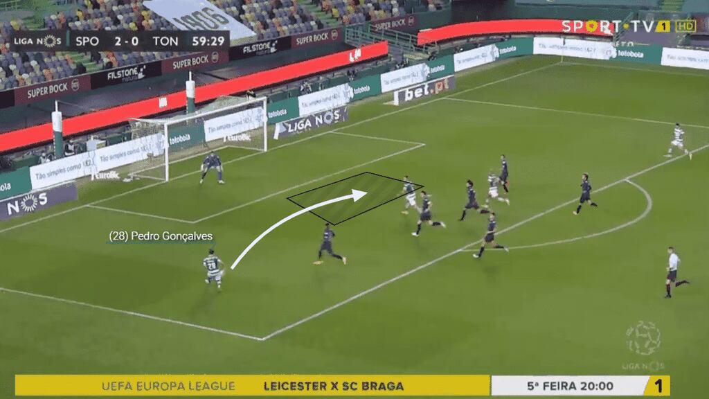Again, the cross with his 'weaker' left foot finds the area of the box best placed for his attacking teammate to strike from.