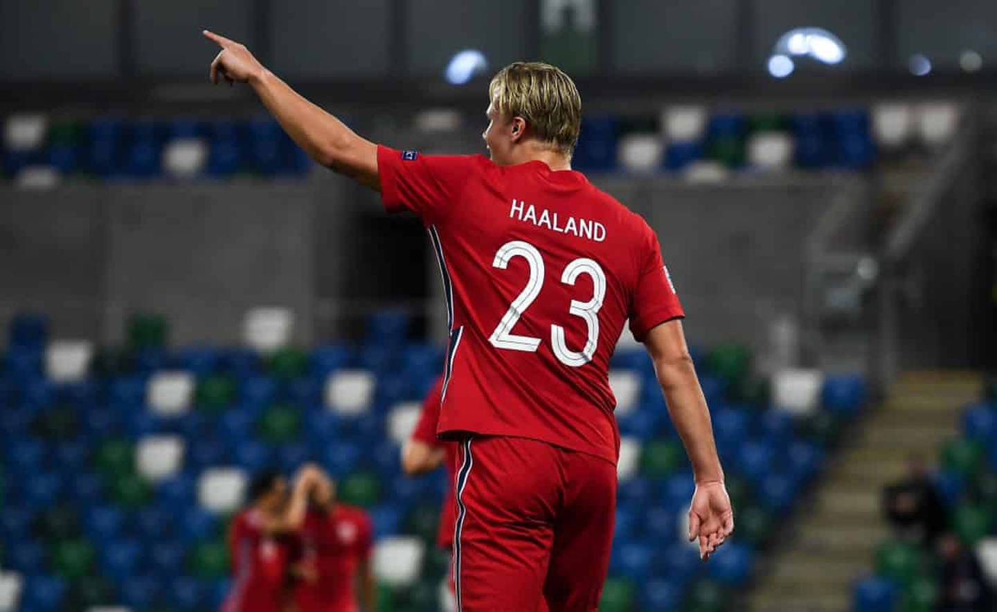 Northern Ireland , United Kingdom - 7 September 2020; Erling Braut Haaland of Norway during the UEFA Nations League B match between Northern Ireland and Norway at the National Football Stadium at Windsor Park in Belfast. (Photo By David Fitzgerald/Sportsfile via Getty Images)