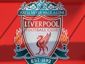 The Liverpool football club emblem, You'll Never Walk Alone, at Anfield football stadium, Merseyside, NW England, UK - Image ID: E4CHEN