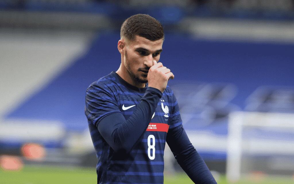 PARIS, FRANCE - OCTOBER 7: Houssem Aouar of France reacts during the international friendly match between France and Ukraine at Stade de France on October 7, 2020 in Paris, France. (Photo by Xavier Laine/Getty Images)