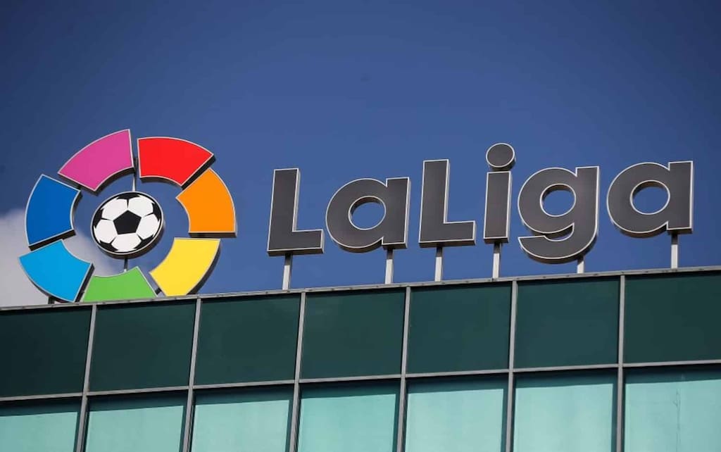 MADRID, SPAIN - MARCH 05: Logo of Spanish football league "La Liga" is seen in Madrid, Spain on 05, 2019. (Photo by Burak Akbulut/Anadolu Agency/Getty Images)