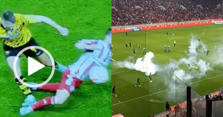 Riot police forced to use tear gas to break up warring fans following referee farce in Greek Super League