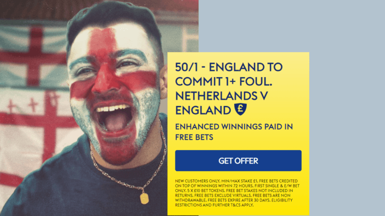 England v Netherlands Free Bets: Get 50/1 Odds on England to Commit 1+ Foul – Euro 2024 Sky Bet Sign Up Offer