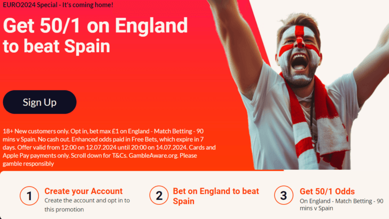 Spain v England Free Bets: Get Odds of 50/1 on England to win with Euro 2024 Final Betano Sign-Up Offer