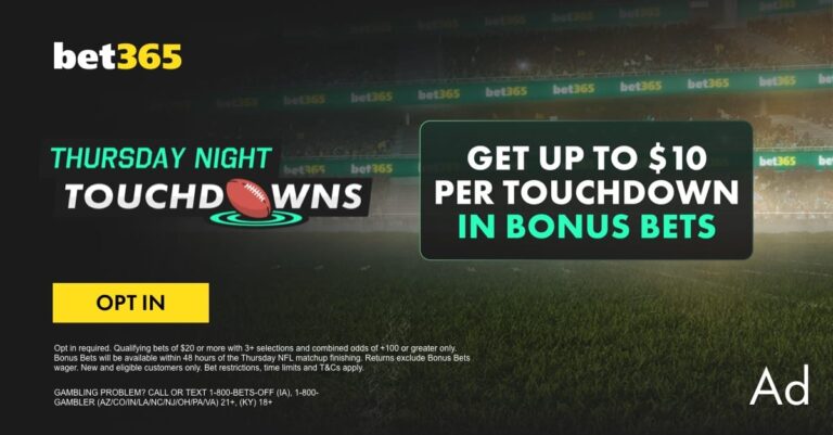bet365 Thursday Night Touchdowns – Up to $10 Per Touchdown in Bonus Bets