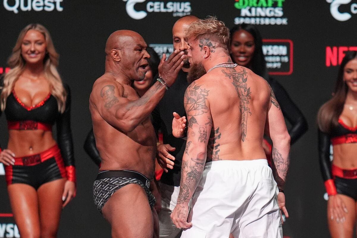 Jake Paul v Mike Tyson: Tyson slaps Paul on stage in Texas