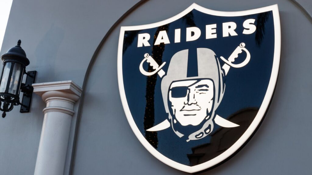 The logo of NFL team the Las Vegas Raiders