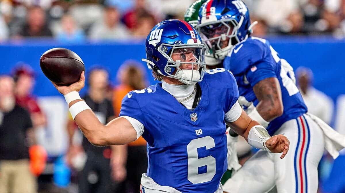 Jaxson Dart injury update: Harbaugh discusses QB’s knee problem as Giants blown away by Rams on MNF