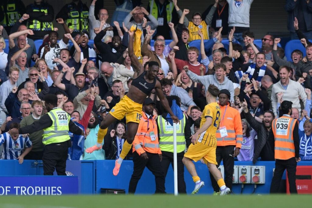 Danny Welbeck celebrates for Brighton against Chelsea