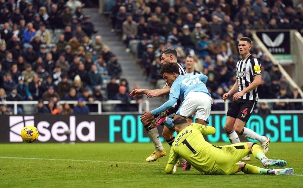 Oscar Bobb scores for Manchester City against Newcastle
