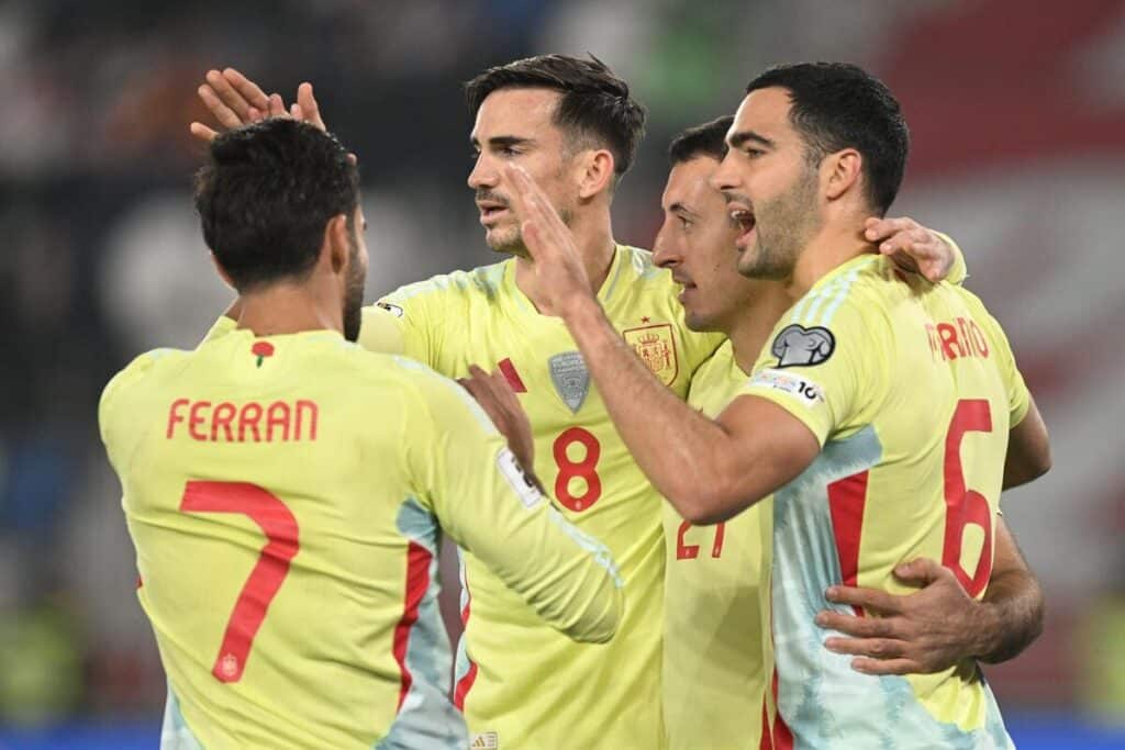 Spain celebrate a goal