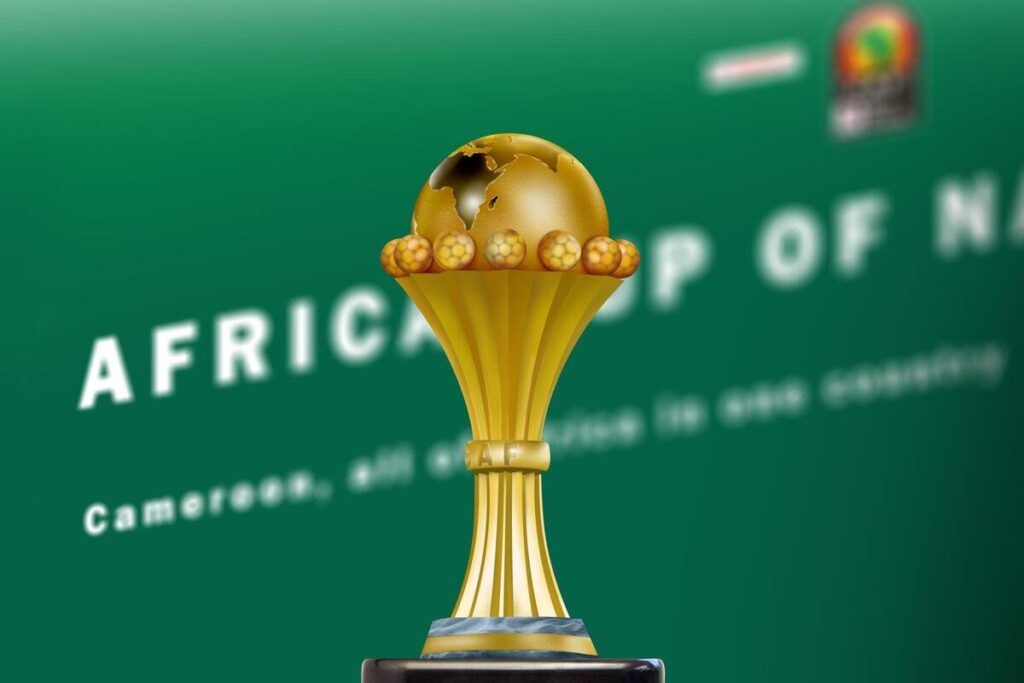 A photo of the AFCON trophy at the Africa Cup of Nations football tournament