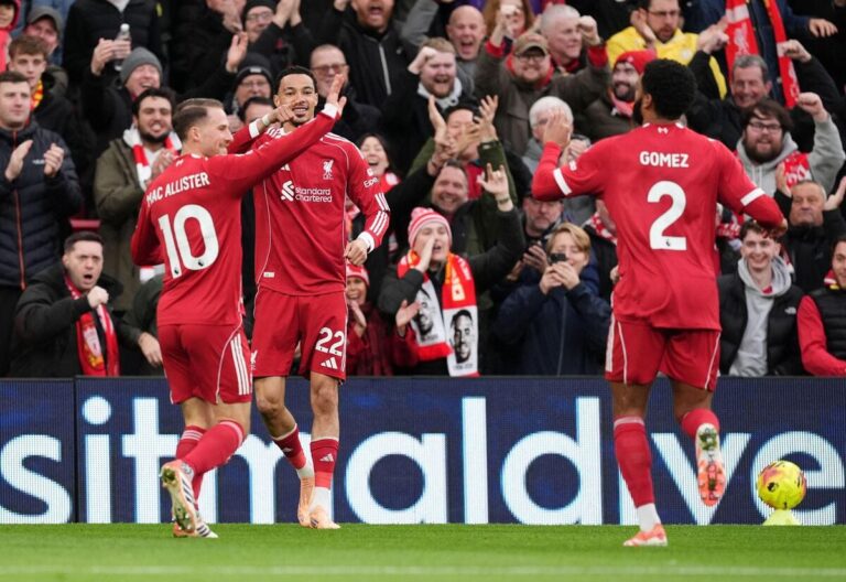 Liverpool v Brighton: Hugo Ekitike scores after just 46 seconds with Mohamed Salah watching on from the bench