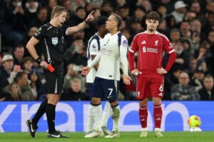 Tottenham v Liverpool: Xavi Simons sent off after VAR review