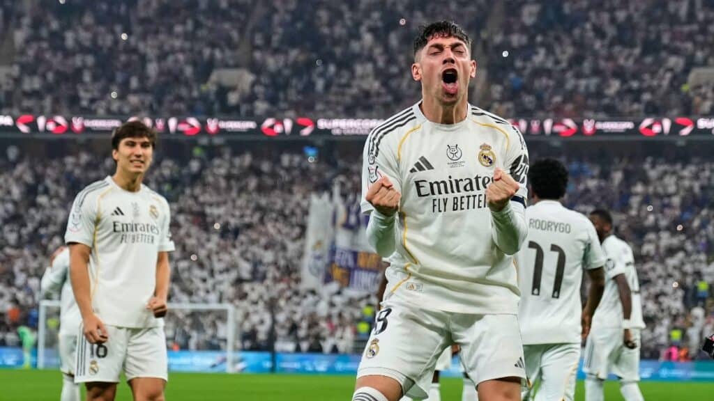 Federico Valverde celebrates scoring for Real Madrid
