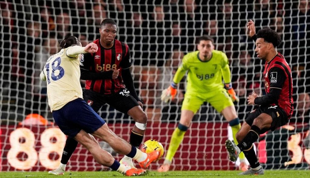 Jack Grealish scores for Everton against Bournemouth.