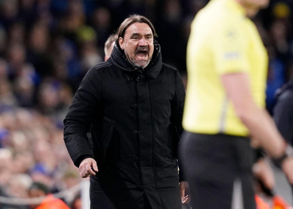 Leeds United manager Daniel Farke during his side's game with Manchester City.