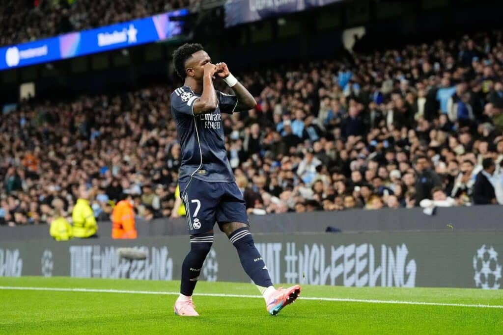 Vinicius Junior of Real Madrid celebrates against Manchester City