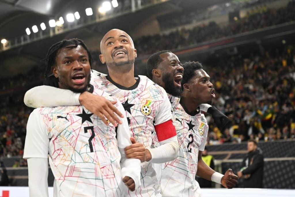 Ghana celebrate a goal against Germany
