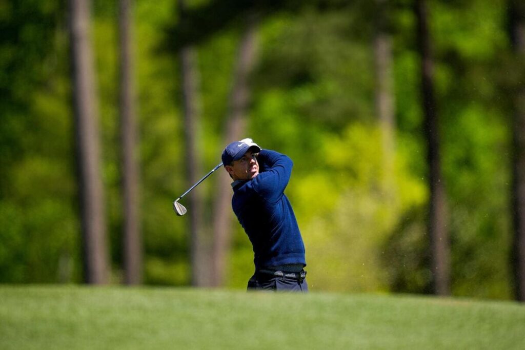 Rory McIlroy during his first round at the 2026 Masters