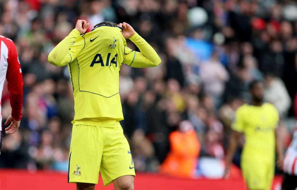 Xavi Simons reacts after Tottenham's defeat to Sunderland