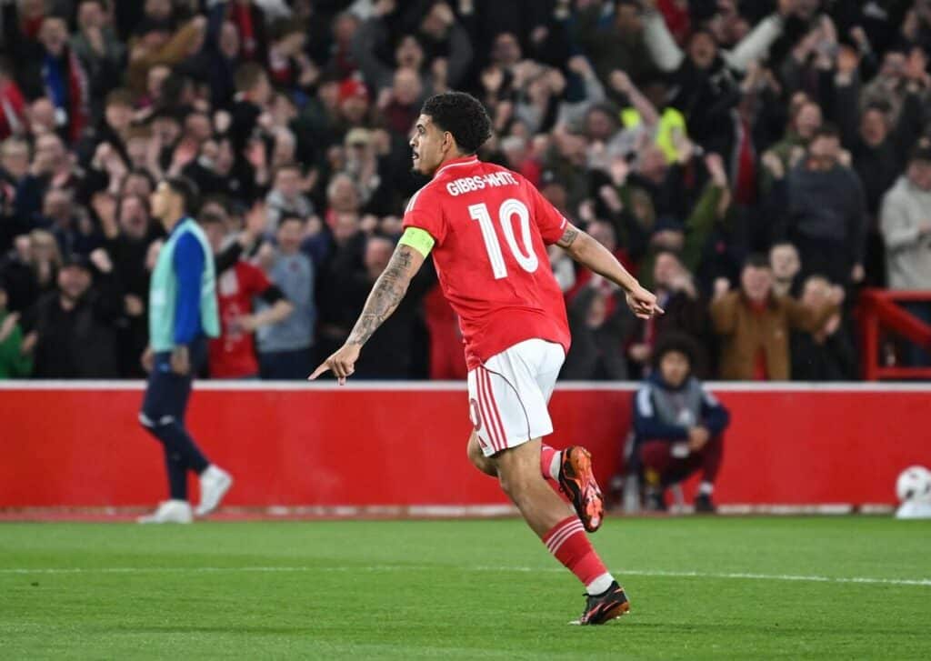 Morgan Gibbs-White celebrates scoring for Nottingham Forest