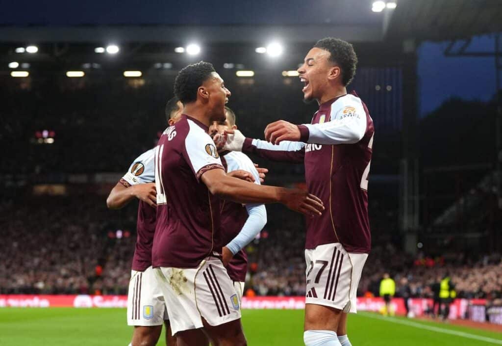Aston Villa celebrate a goal for Ollie Watkins