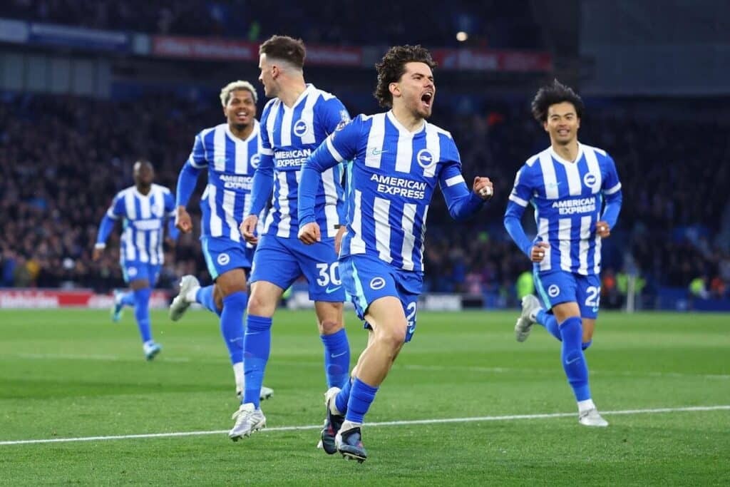 Brighton celebrate a goal against Chelsea