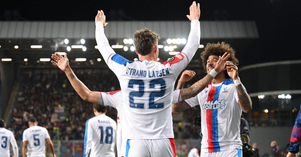 Crystal Palace players celebrate scoring against Shakhtar Donetsk