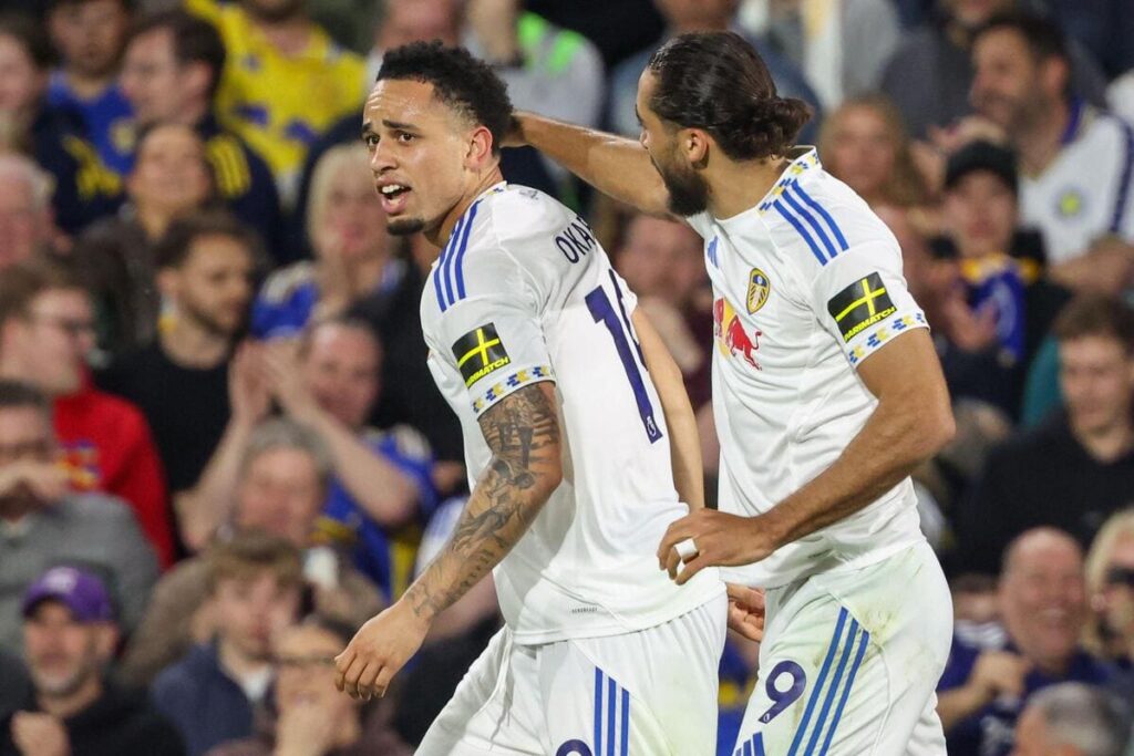 Noah Okafor and Dominic Calvert-Lewin of Leeds United