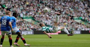 Celtic 3-1 Rangers: Maeda scores incredible overhead kick to keep pressure on Hearts