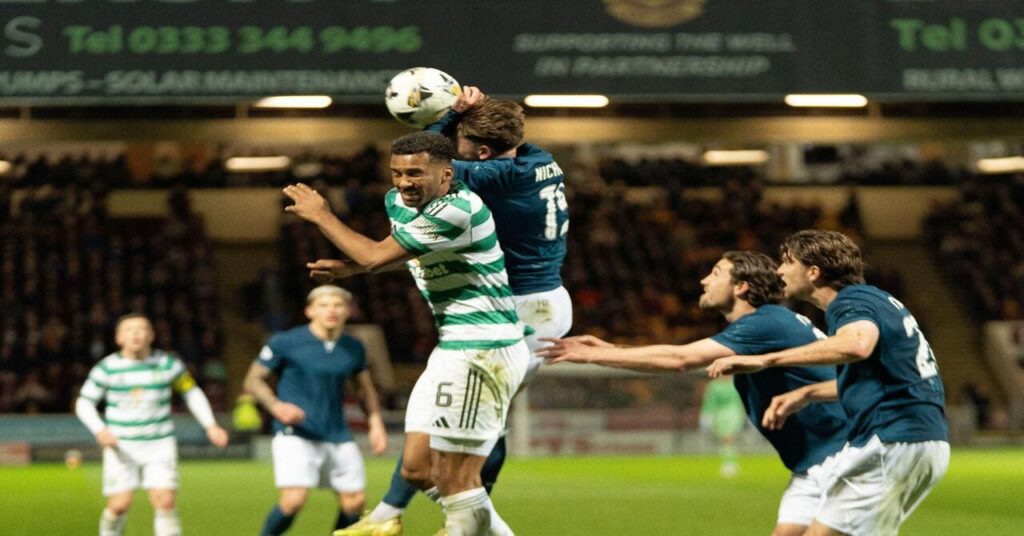 Motherwell's Sam Nicholson concedes a vital penalty against Celtic