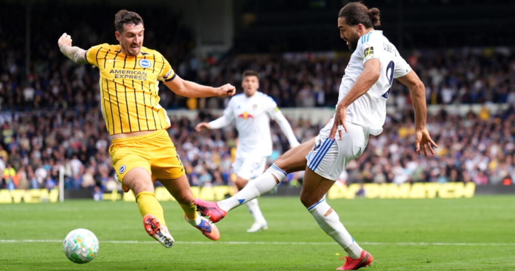 Leeds striker Dominic Calvert-Lewis scores against Brighton