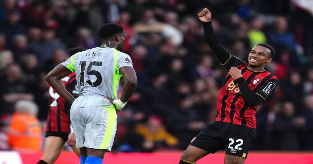 Junior Kroupi celebrates his goal for Bournemouth against Manchester City