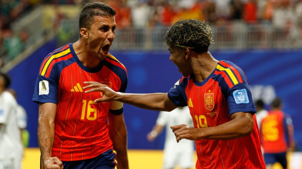 Spain celebrate scoring world cup