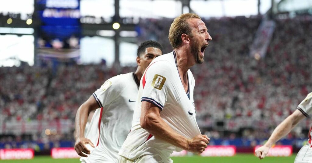 Harry Kane comemora o empate da Inglaterra contra a RD Congo