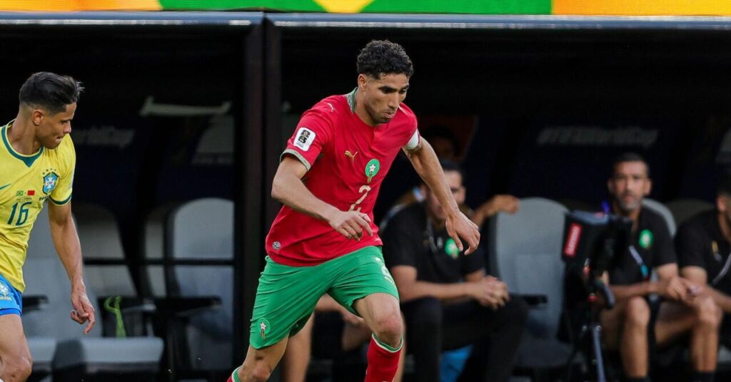 Capitão do Marrocos, Achraf Hakimi, em ação contra o Brasil