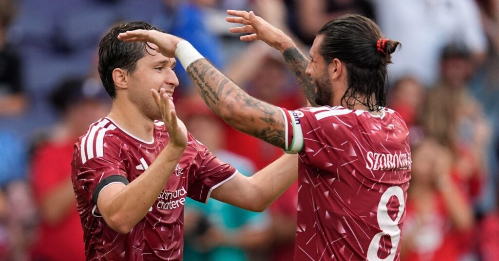 Dominik Szobozslai and Federico Chiesa of Liverpool