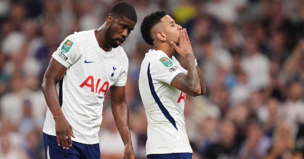 Savio celebrates his first goal for Tottenham