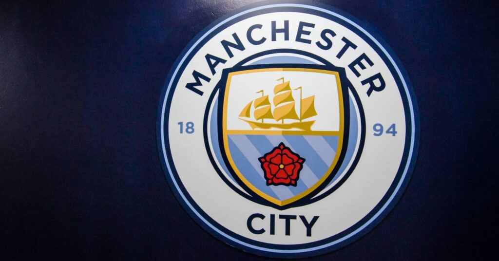 A photo of the club crest of Premier League team Manchester City Football Club