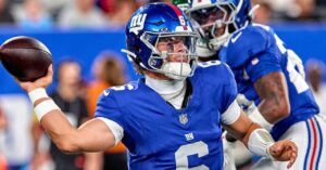 Jaxson Dart injury update: Harbaugh discusses QB’s knee problem as Giants blown away by Rams on MNF